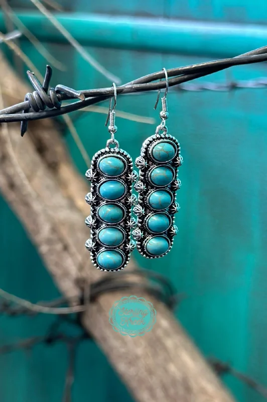 Studded Drop Earrings with Gemstones -The Cinco Stone Turquoise Earrings