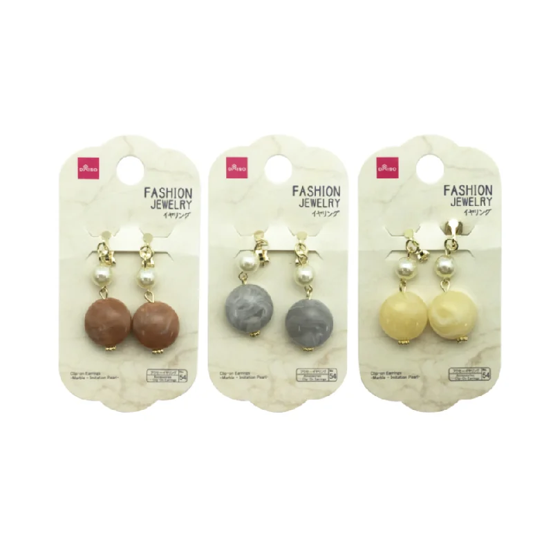 Hypoallergenic Drop Earrings for Sensitive -Clip On Earrings Marble Imitation Pearl