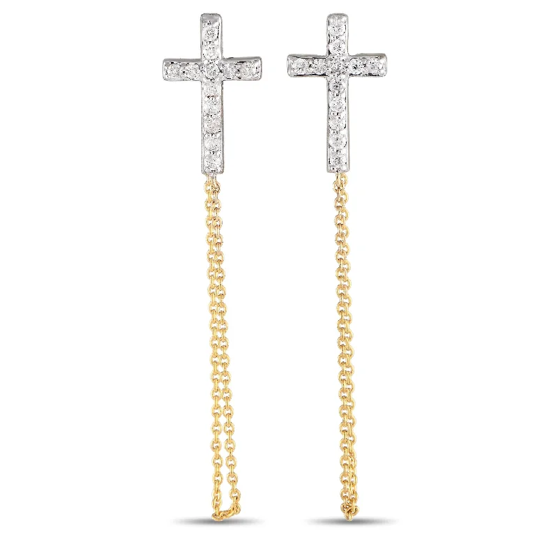 Drop Earrings for Shopping Trip -Yellow Gold 0.25ct Diamond Cross Earrings ER28552