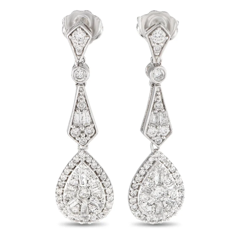 Lead Free Drop Earrings for Health -White Gold 1.0ct Diamond Art Deco Drop Earrings ER28526