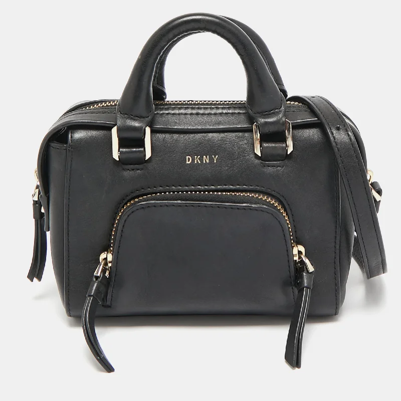 Handle bags with artistic prints for creativity -Dkny Black Leather Mini Front Pocket Crossbody Bag