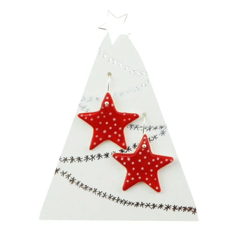 Celtic Drop Earrings with Knotwork -Paper Boat Press Christmas Earrings - Red Spotty Star HOOKS