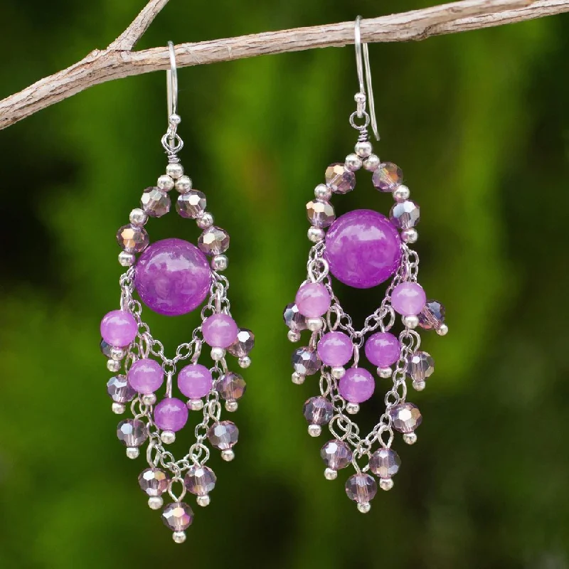 Hypoallergenic Drop Earrings for Sensitive -Handmade Sterling Silver 'Brilliant Meteor' Purple Quartz Earrings (Thailand) - White - 2.6*0.8