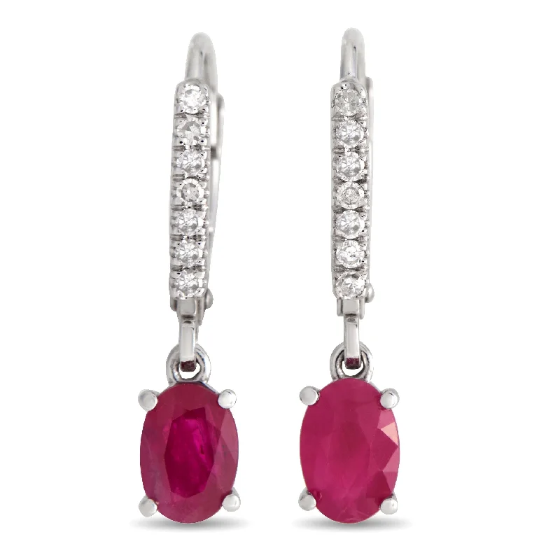 Bohemian Drop Earrings with Tassels -White Gold 0.10ct Diamond and Ruby Drop Earrings EL-4-10371WRU