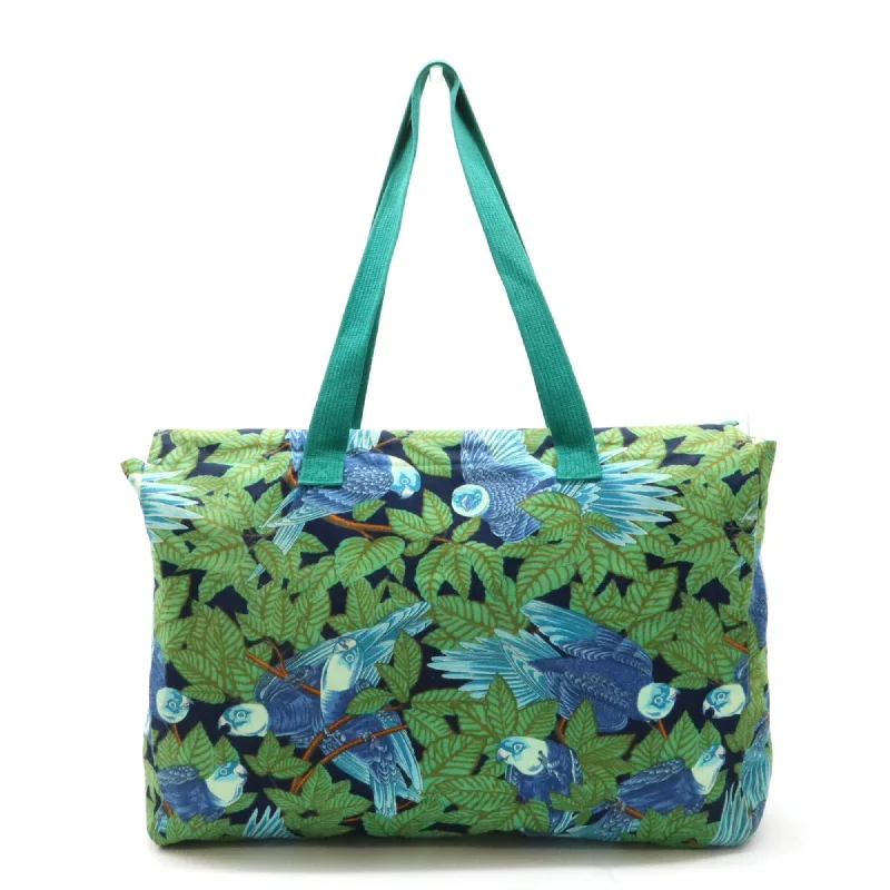 Handle bags with floral embroidery for detail -Hermes blue  Canvas Shoulder Bag Tote Bag (Pre-Owned)