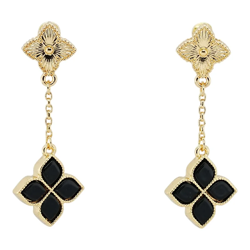 Drop Earrings with Star Motifs -Gold Tone With Black Clover Dangle Earrings