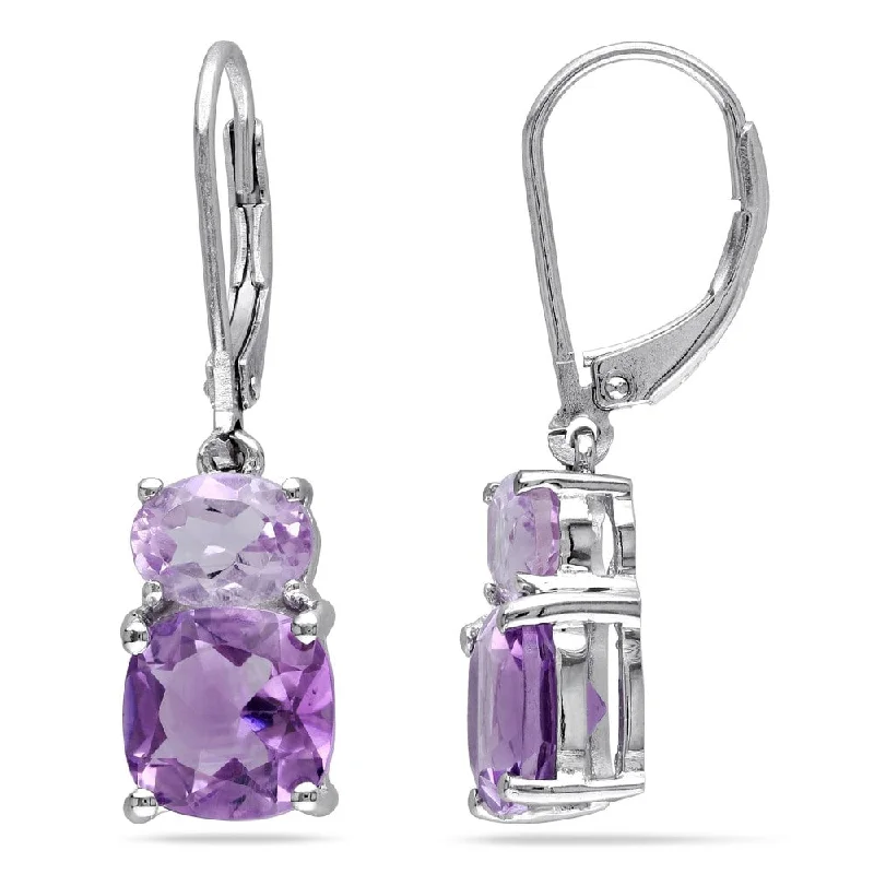 Indian Drop Earrings with Intricacy -Miadora Silver Amethyst and Rose de France Earrings