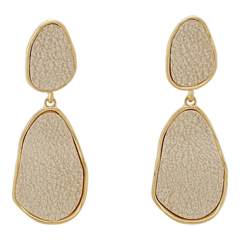 Drop Earrings for Work Attire -Gold Tone And Beige Dangle Earrings