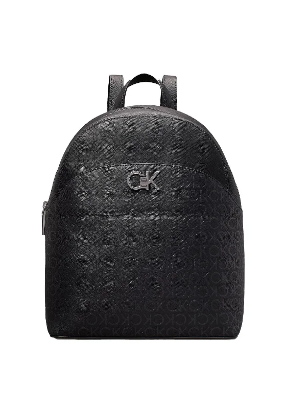 Eco-conscious backpack with sustainable fabric choices -Calvin Klein Monogram Print Dome Backpack, Black