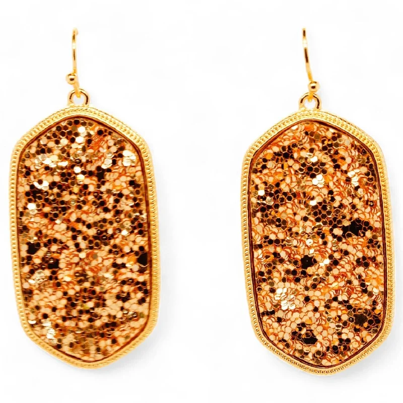 Punk Drop Earrings with Spikes -Gold Tone Hexagon Gold Glitter Drop Earrings