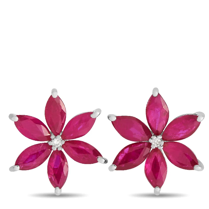 Celtic Drop Earrings with Knotwork -White Gold 0.01ct Diamond and Ruby Flower Earrings ER4-15657WRU