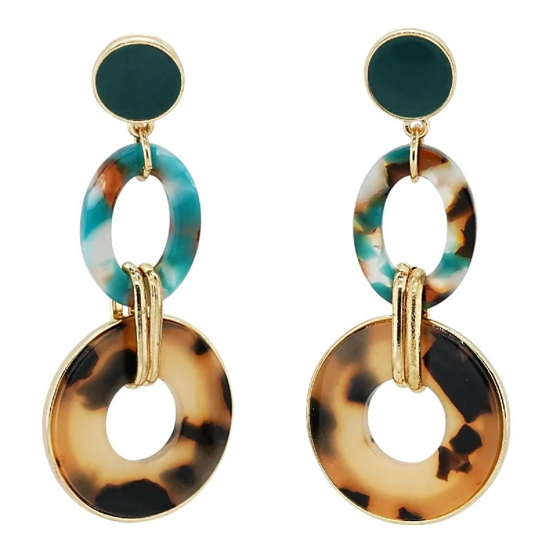 Drop Earrings for Anniversary -Gold Tone Marbled Interlocking Drop Earrings