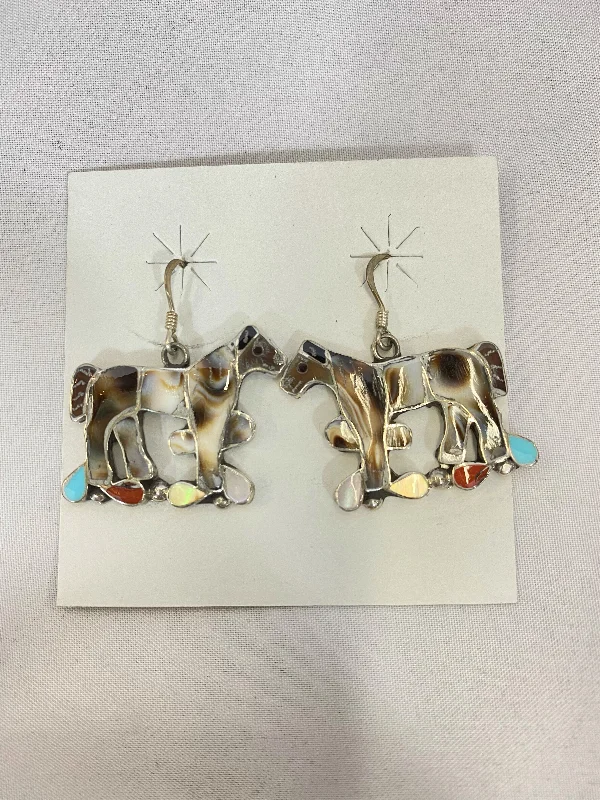 Retro Drop Earrings for Nostalgia -Shell Turquoise Coral Inlay Horse Earrings