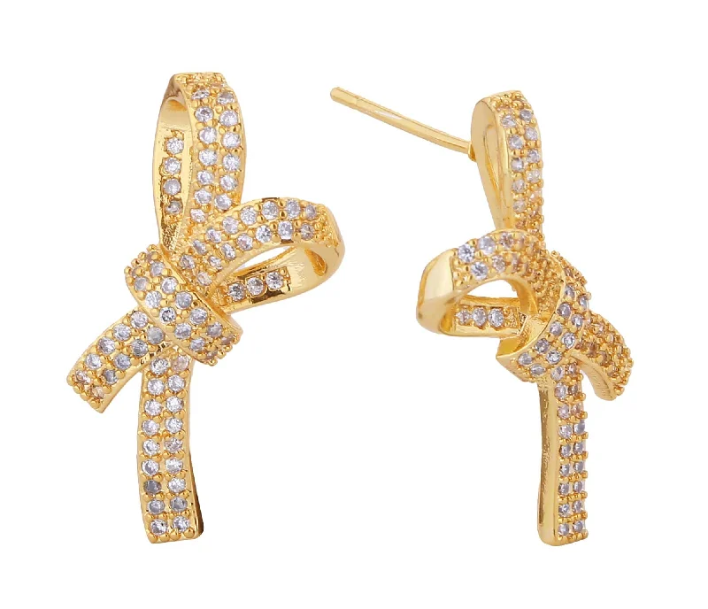 Drop Earrings for Wellness Routine -DJE311308 14K Dipped Bow Delight CZ Post Earrings