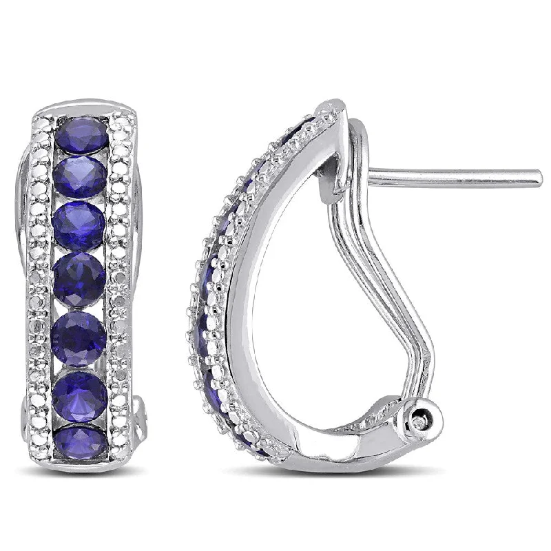 Drop Earrings for Prom Night -Miadora Sterling Silver Created Blue Sapphire Earrings