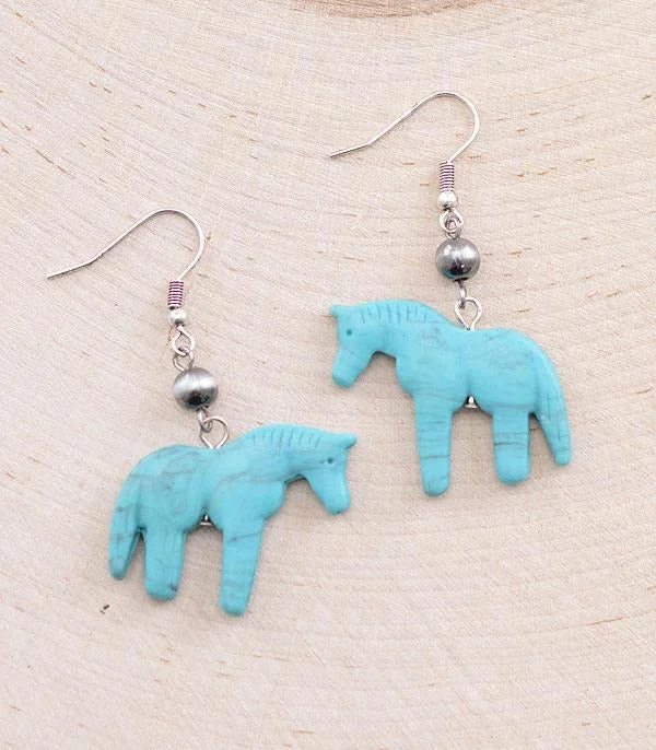 Drop Earrings with Matte Finish -Turquoise Horse Dangle Earrings