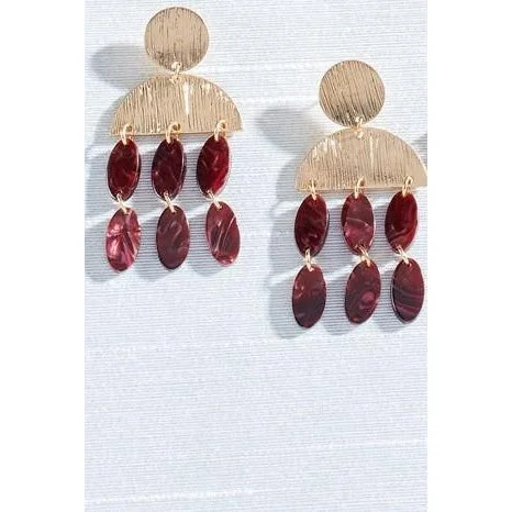 Bohemian Drop Earrings with Tassels -Charlie Paige Teardrop Caroline Earrings - Burgundy