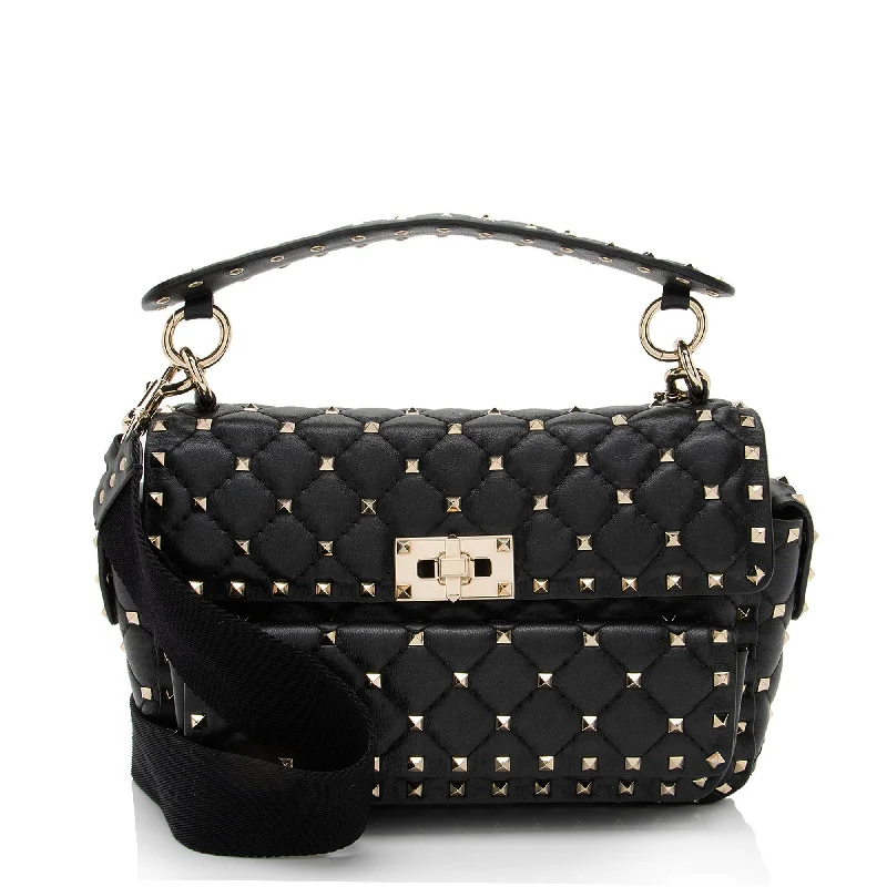 Foldable handle bags for easy storage convenience -Valentino Lambskin Rockstud Spike Chain Shoulder Bag