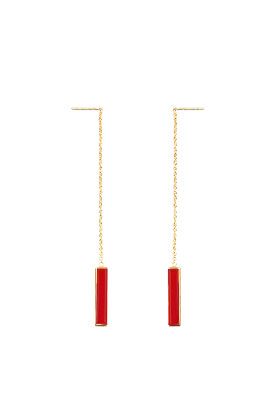 Drop Earrings for Festival Style -Urban Chain Earrings with Red Onyx