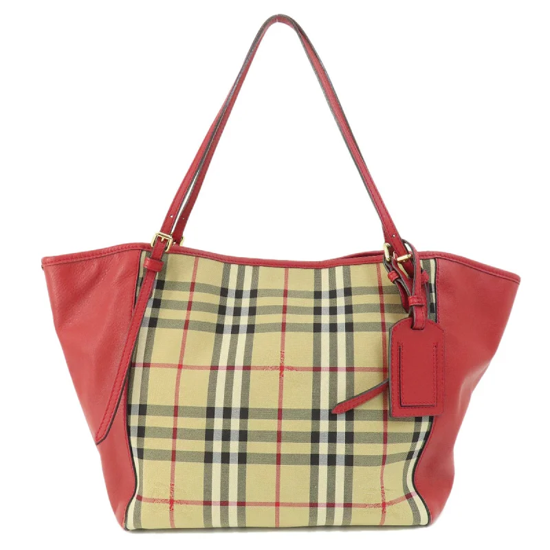 Handle bags with bold checks for trend -Burberry   Color Canvas Leather Tote Bag (Pre-Owned)