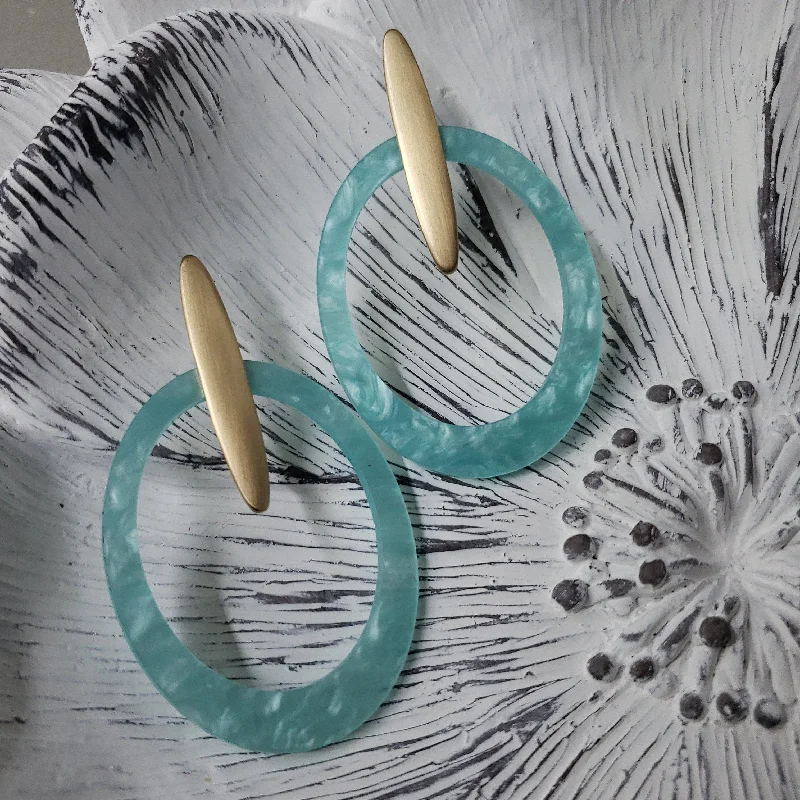 Drop Earrings for Graduation Day -Acrylic Open Hoop with Bar Earrings - Teal