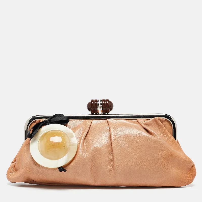 Handle bags with rustic leather for charm -Marni Brown Leather Embellished Frame Clutch