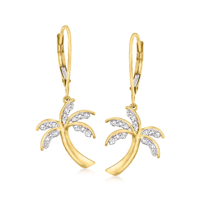 Silver Drop Earrings for Men -Ross-Simons Diamond Palm Tree Drop Earrings in 18kt Gold Over Sterling