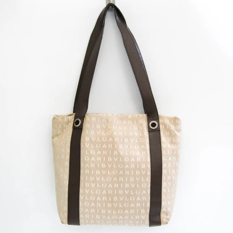 Handle bags with elegant gold-tone hardware -Bvlgari Logomania   Leather Canvas Tote Bag (Pre-Owned)