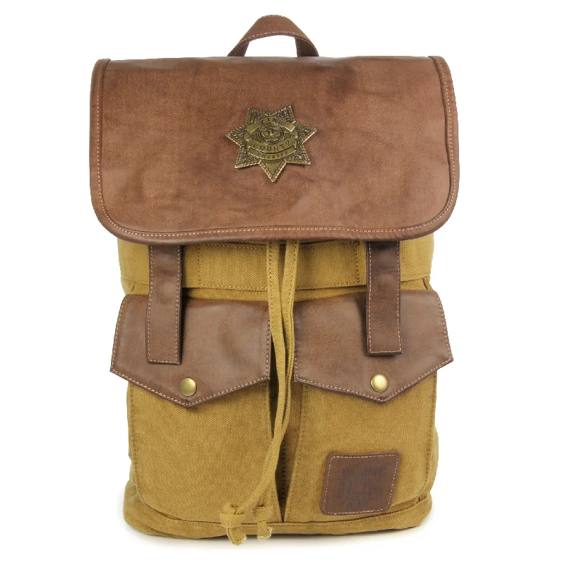 Anti-theft travel backpack with secret back pocket -The Walking Dead Rick Grimes' Sheriff Backpack - Brown