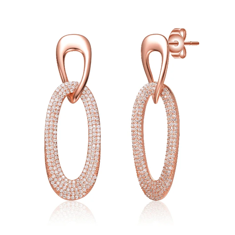 Diamond Drop Earrings for Luxury -18k Rose Gold Plated with Diamond Cubic Zirconia Raindrop Dangle Earrings in Sterling Silver