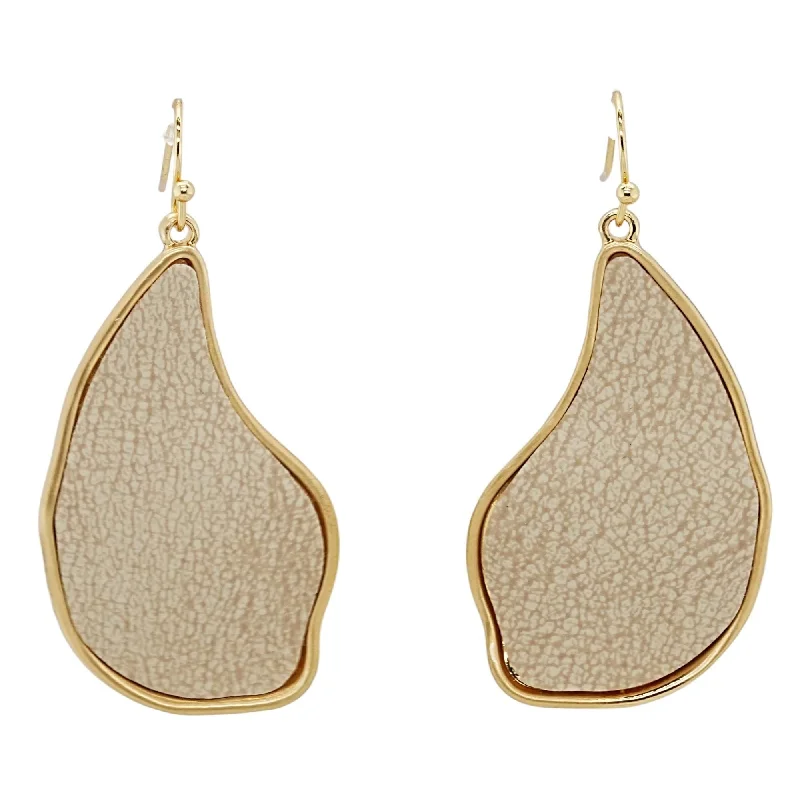 Short Drop Earrings for Subtle -Gold Tone Beige Art Deco Dangle Earrings