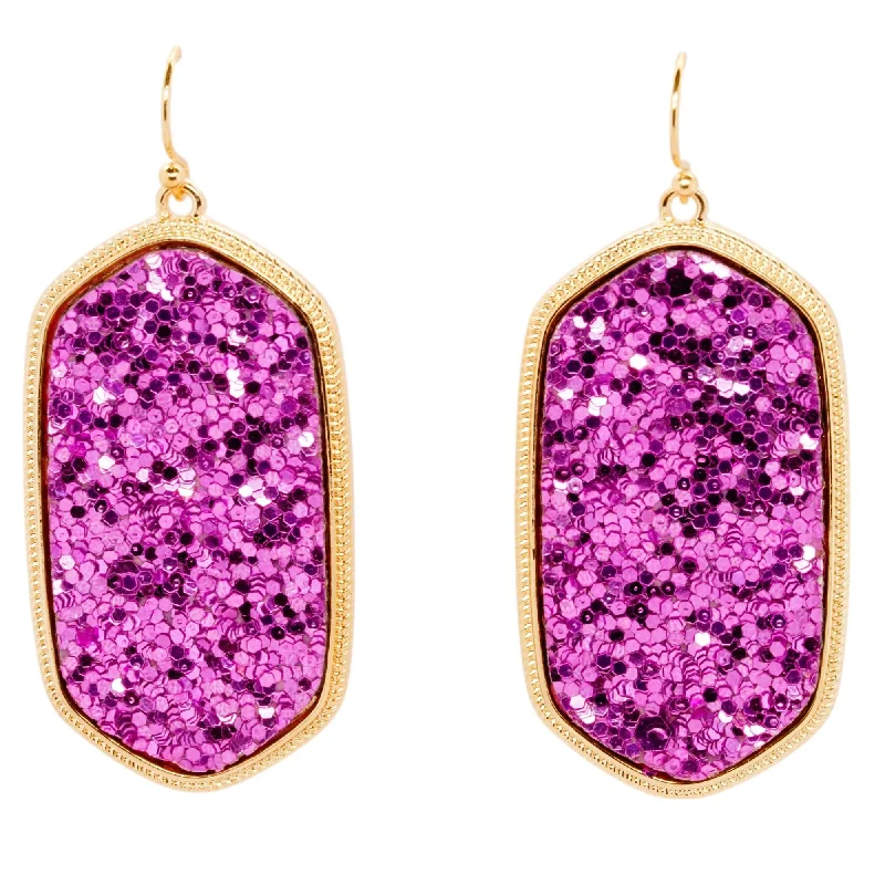 Drop Earrings for Bridesmaids Look -Gold Tone Frame Purple Drusy Drop Earrings