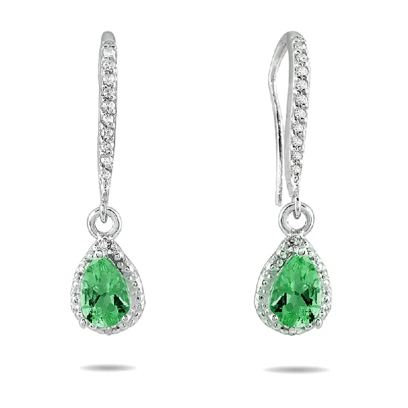 Short Drop Earrings for Subtle -Emerald And Diamond Dangle Earrings In 10K