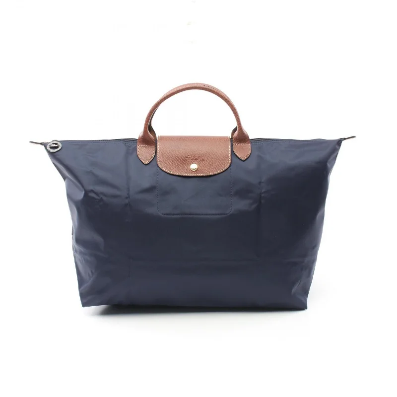 Handle bags with pastel colors for softness -Longchamp  Navy Nylon Leather Tote Bag