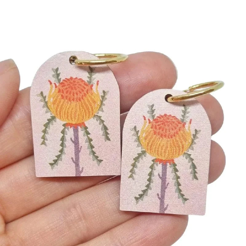 Drop Earrings with Debossed Designs -Pixie Nut and Co Showy Dryandra Earrings