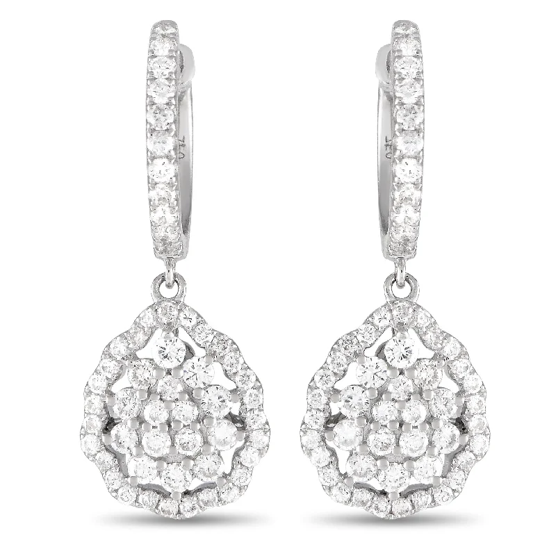 Push Back Drop Earrings for Convenience -White Gold 1.0ct Diamond Drop Earrings AER-15686