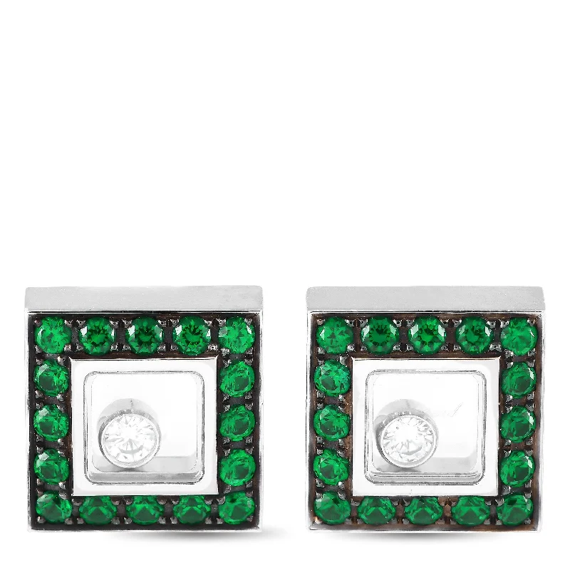 Heavy Duty Drop Earrings for Durability -Chopard Happy Diamonds White Gold Diamond and Emerald Earrings CH37-102124