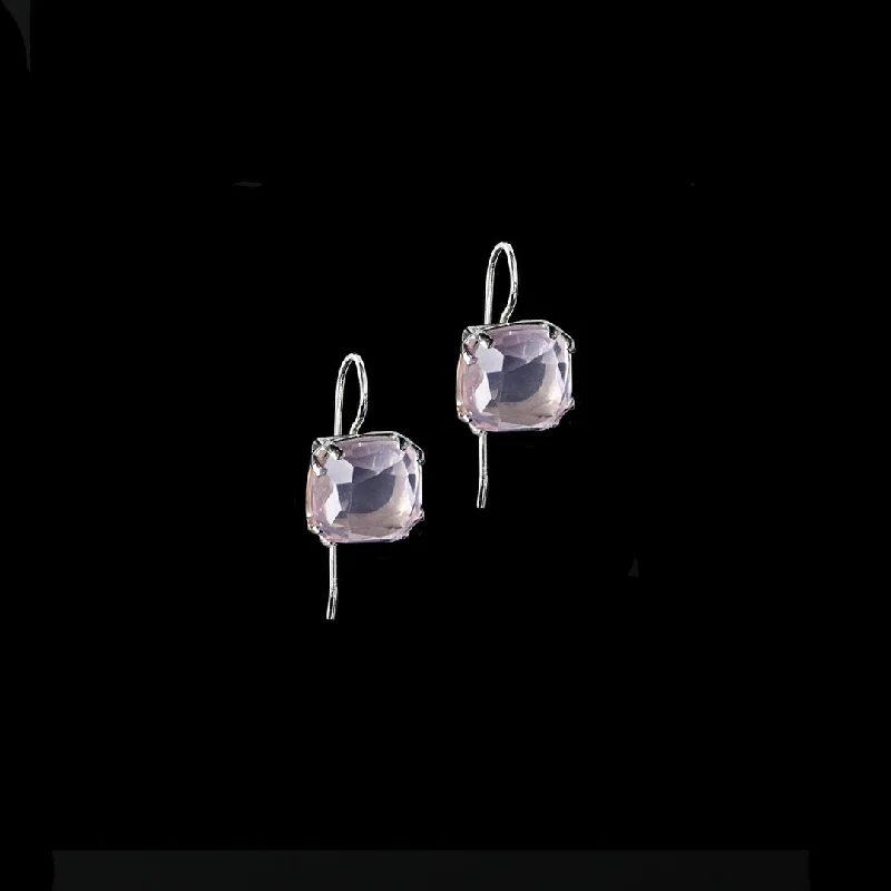 Pink Quartz Sterling Earrings, 12MM Cushion Cut