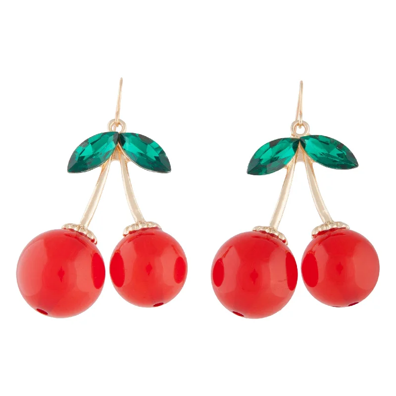 Geometric Drop Earrings for Trend -Red Gold Cherry Drop Earrings