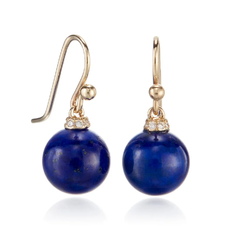 Small Drop Earrings for Delicate -Diamond-Cap Lapis Drop Earrings