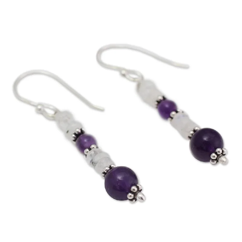 Drop Earrings with Knot Designs -NOVICA Handmade Sterling Silver 'Morning Clouds' Amethyst Rainbow Moonstone Earrings (India) - 1.6*0.2