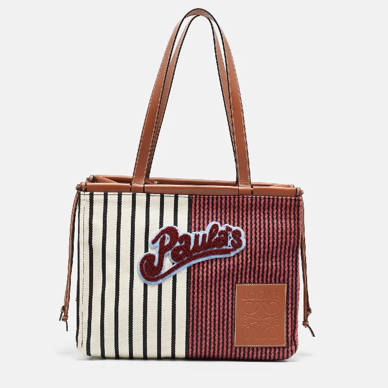 Handle bags with eco-friendly bamboo handles -Loewe X Paula's Ibiza Multicolor Stripe Cushion Tote