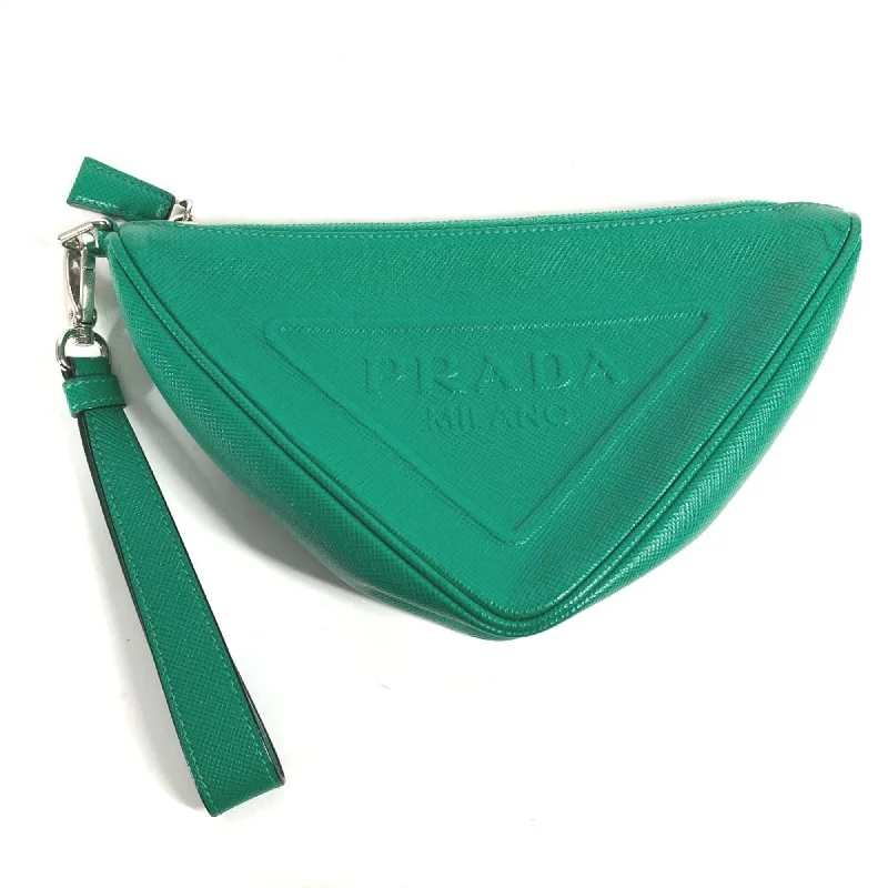 Vegan leather handle bags for eco-friendly chic -Prada  Saffiano Triangle Clutch Bag Pouch (Pre-Owned)