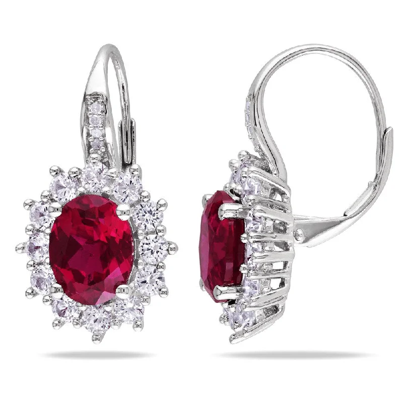 Bohemian Drop Earrings with Tassels -Miadora Silver Created Ruby and Created White Sapphire with Diamond Earrings