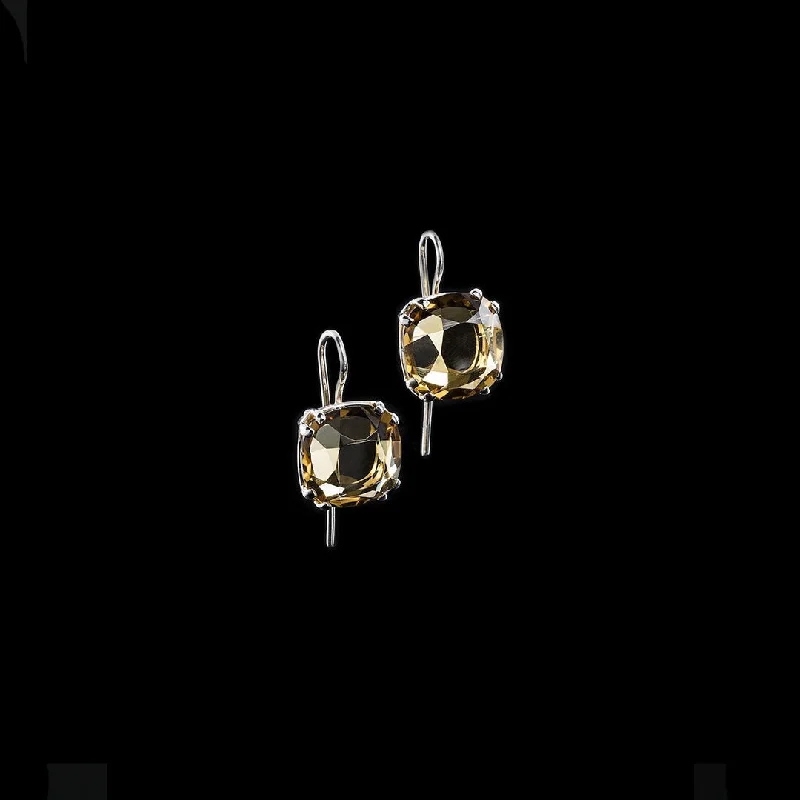 Drop Earrings with Star Motifs -Imperial Topaz Sterling Earrings, 12MM Cushion Cut