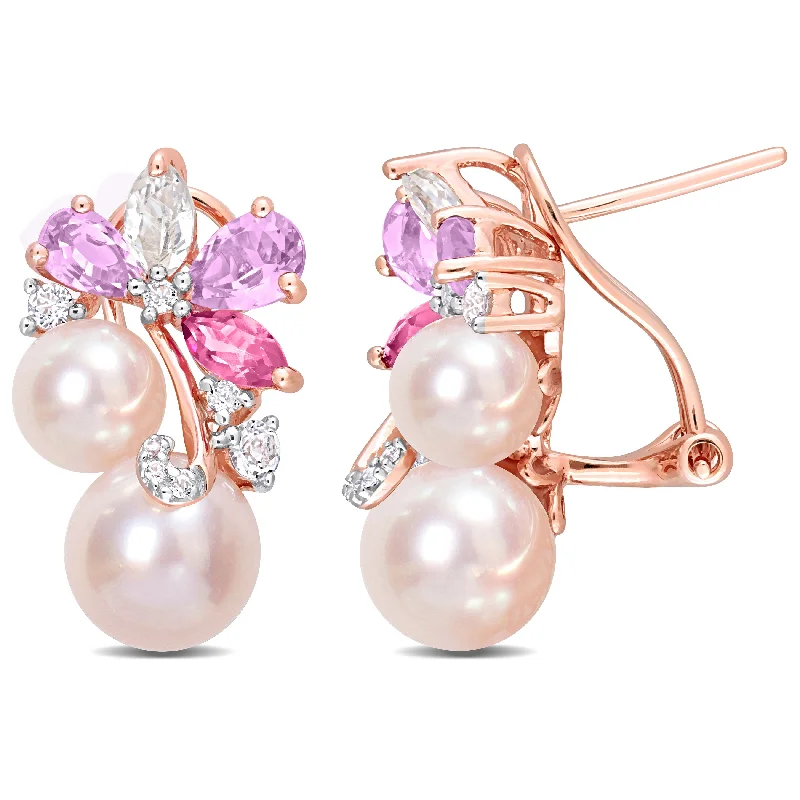 Pearl Drop Earrings for Elegance -Mimi & Max Women's Pink Cultured Freshwater Pearl & 2 1/2ct TGW Rose de France and Topaz Earrings in 18k Rose Plated Sterling Silver