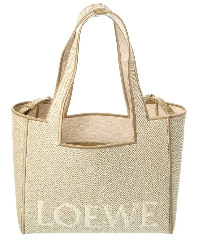 Handle bags with sleek black for elegance -Loewe Font Medium Canvas & Leather Tote