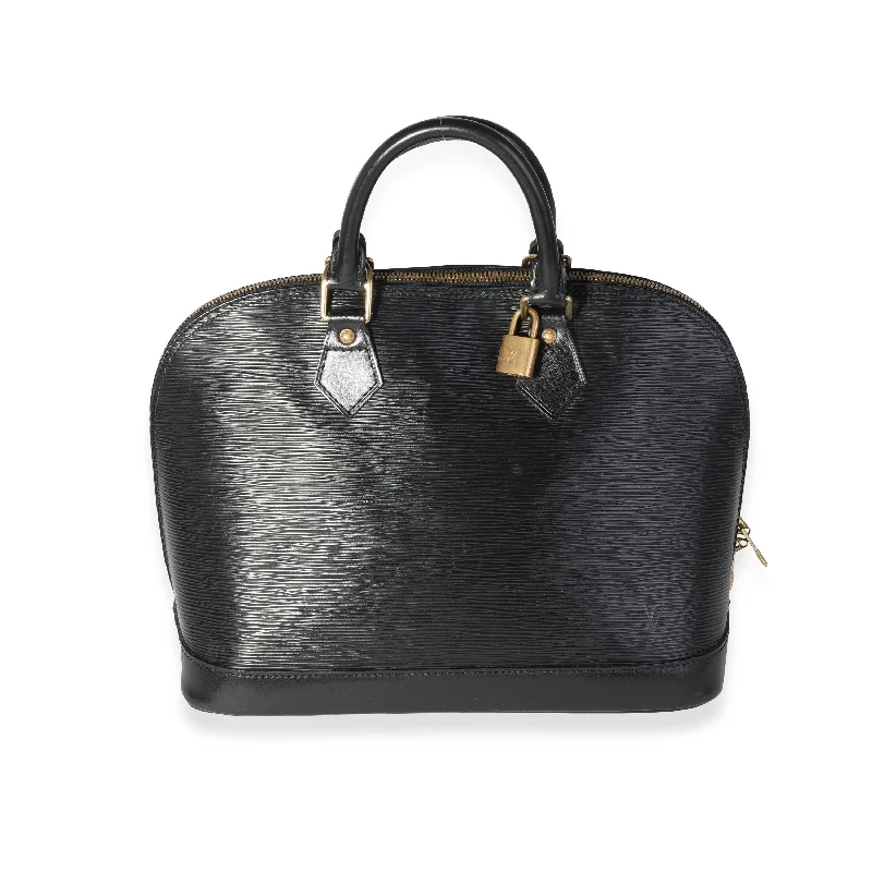 Handle bags with bold text for statements -Louis Vuitton Black Epi Leather Alma Pm