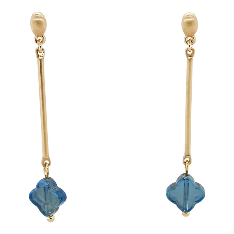 Drop Earrings for Beach Outfit -Gold Tone With Blue Clover Dangle Earrings