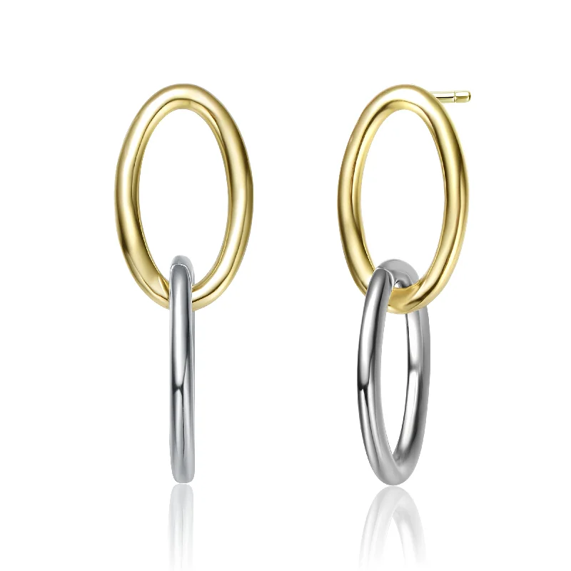 Drop Earrings for Festival Style -Rachel Glauber 14k Gold Plated Two Tone Oval Drop Earrings